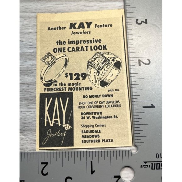 Kay Jewelry Store Print Ad Vintage 1964 Indianapolis Firecrest Mounting Ring - Picture 2 of 3